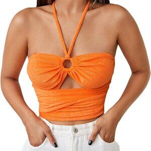 SHEIN Women's O Ring Cut Out Tie Back Halter Top